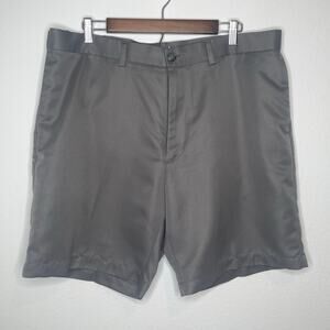 Roundtree & Yorke Mens 38 Gray Flat Front Shorts Classic Fit Casual Chino Shorts